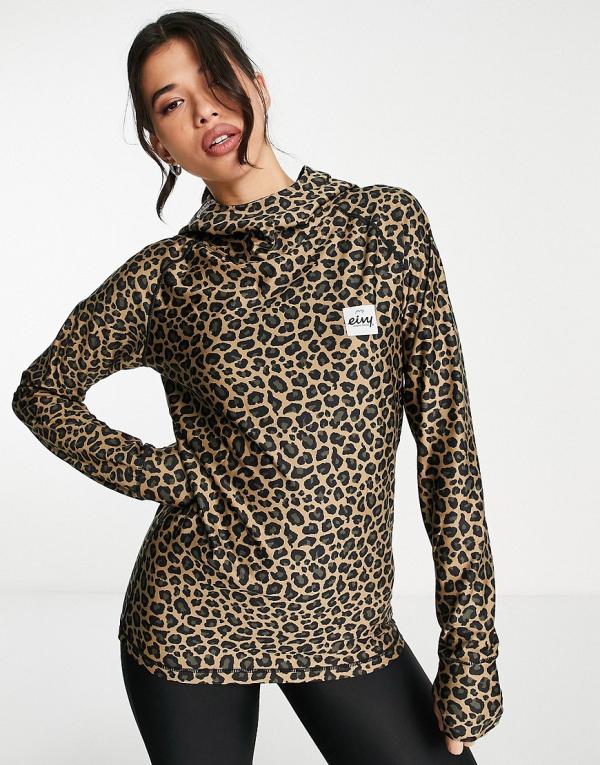 Eivy Icecold base layer hoodie in leopard print-Brown