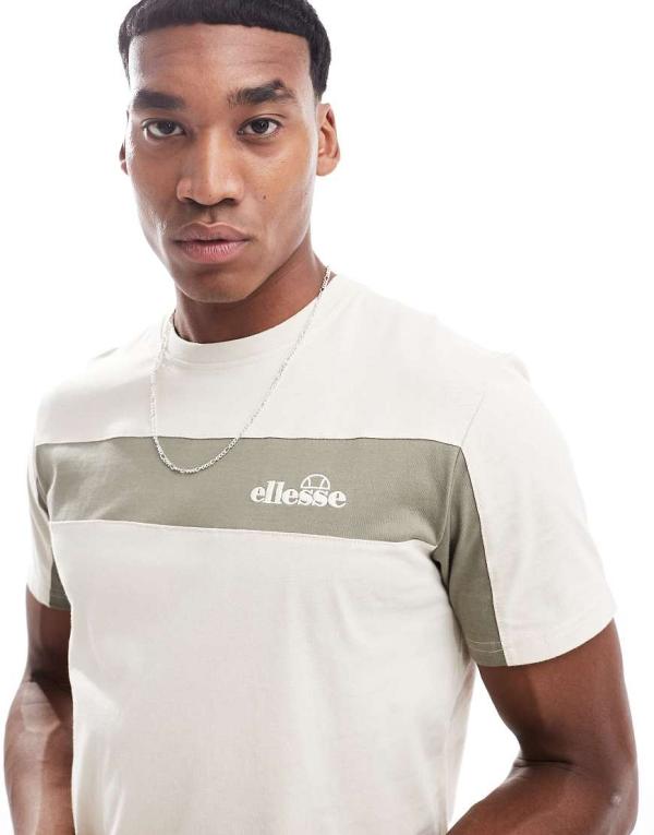 ellesse Baloncieri stripe logo t-shirt in beige-Neutral