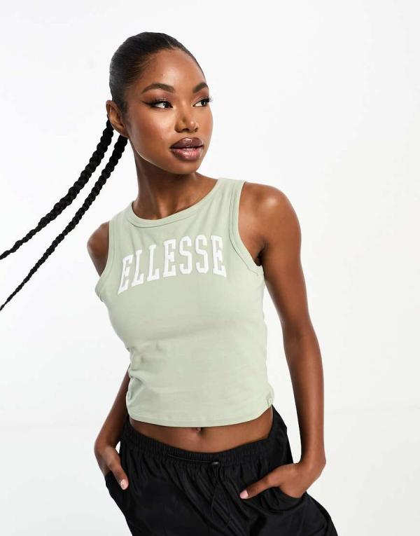 ellesse Fliss crop top with collegiate logo in green