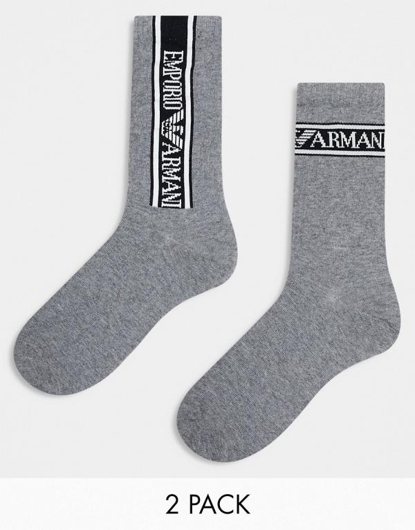 Emporio Armani Bodywear 2 pack sporty socks with logo detail in grey