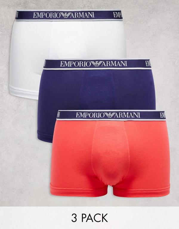 Emporio Armani Bodywear 3 pack logo waistband trunks in multi