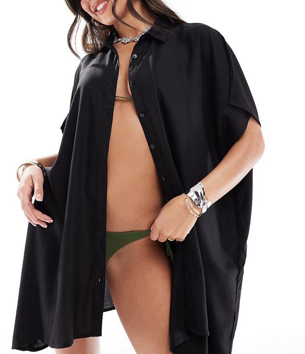 Esmee Exclusive relaxed oversized beach shirt in black