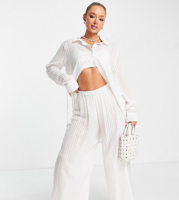 Esmee Exclusive sheer striped beach pants in white
