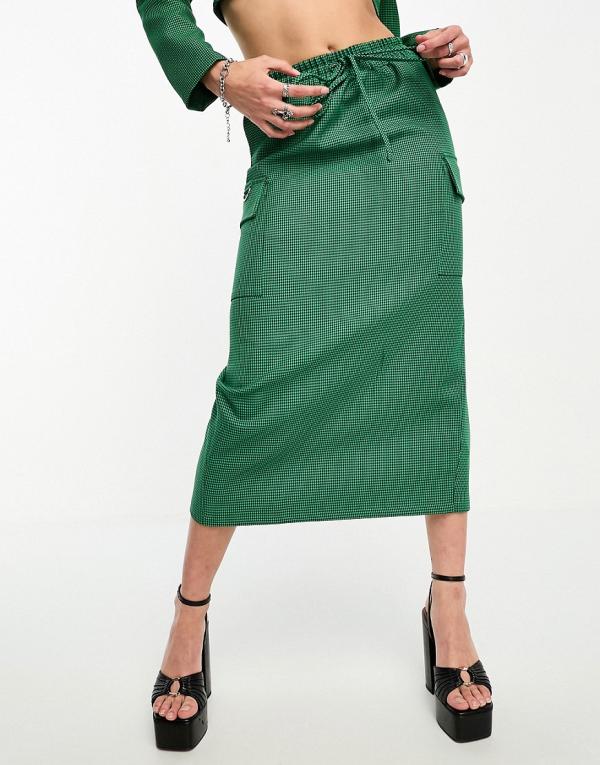 Extro & Vert maxi skirt with split in green check (part of a set)-Black