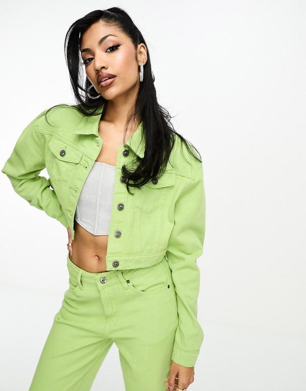 Fae boxy denim jacket in lime green (part of a set)