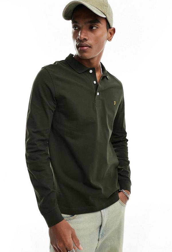 Farah Blanes long sleeve polo in green