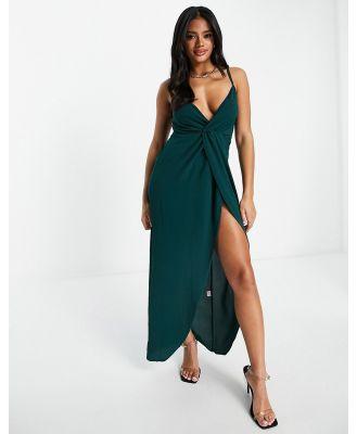 Femme Luxe strappy ruched skirt midaxi dress in emerald green