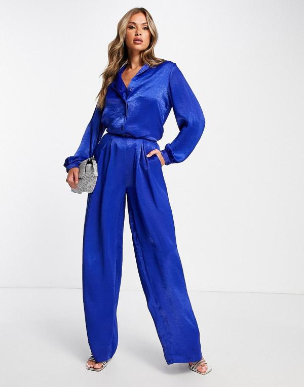 First Distraction The Label high waisted satin wide leg pants in cobalt-Blue