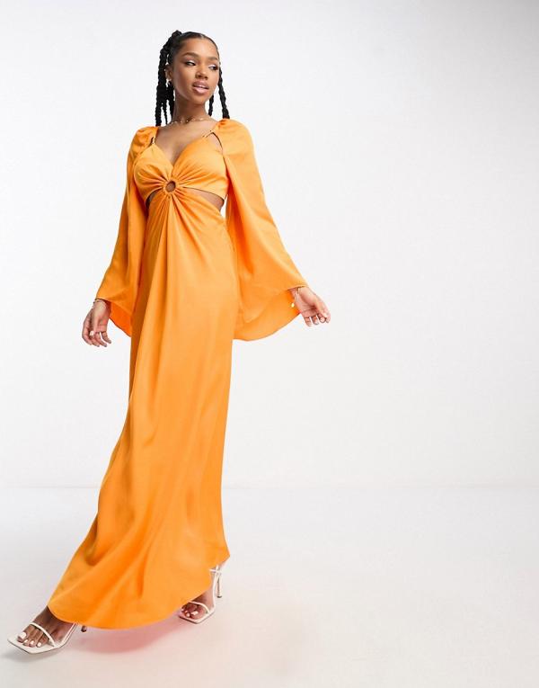 Forever New long sleeve cut out maxi dress in orange