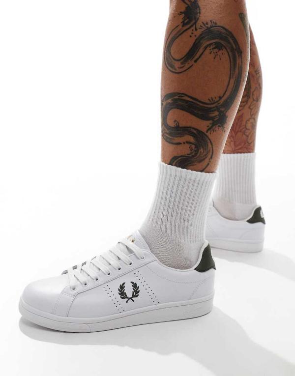 Fred Perry B721 leather sneakers in white and green