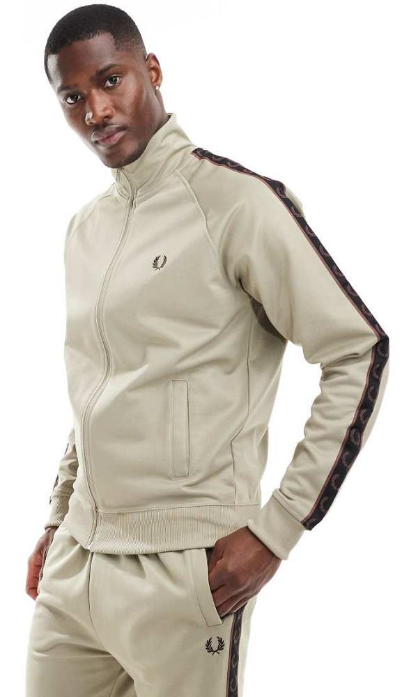 Fred Perry contrast tape track jacket in beige (part of a set)-Neutral