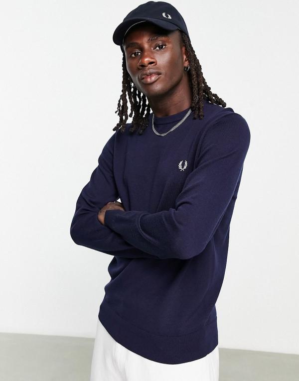 Fred Perry crew neck jumper in navy-Black