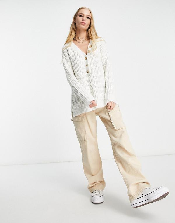 Free People waffle knit jumper in white cloud