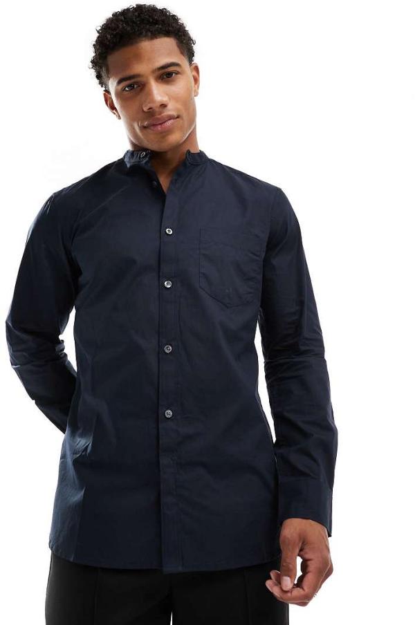 French Connection long sleeve henley shirt with single breast pocket in navy