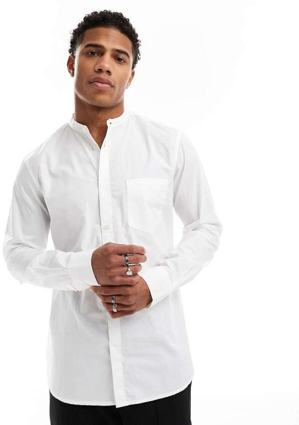 French Connection long sleeve henley shirt with single breast pocket in white