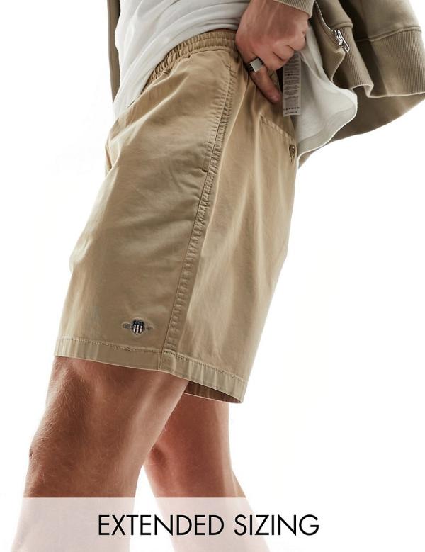 GANT drawstring logo stretch cotton shorts in khaki beige-Neutral
