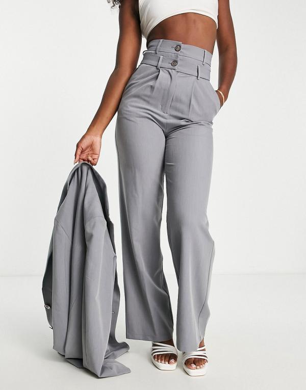 Glamorous double waist wide leg tailored pants in icy grey (part of a set)