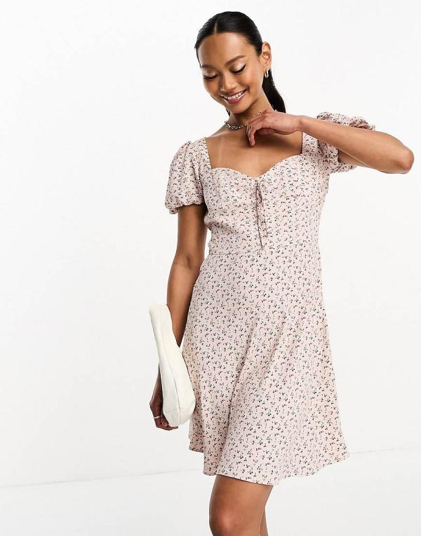 Glamorous milkmaid mini dress in vintage ditsy-Multi