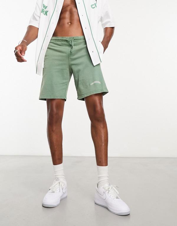 Good For Nothing acid wash jersey shorts in khaki with logo print (part of a set)-Green