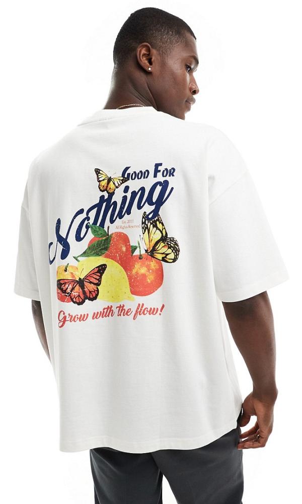 Good For Nothing butterfly graphic back t-shirt in stone-White