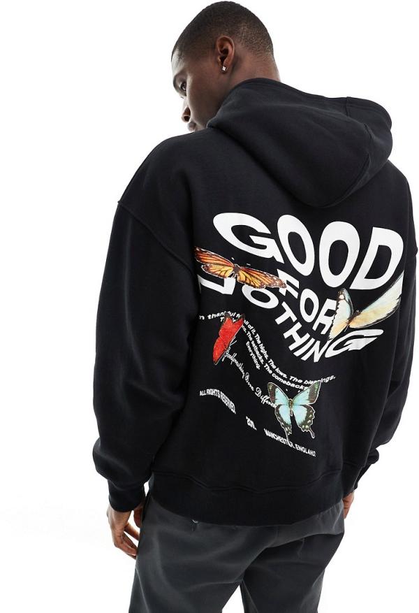 Good For Nothing logo print hoodie in black