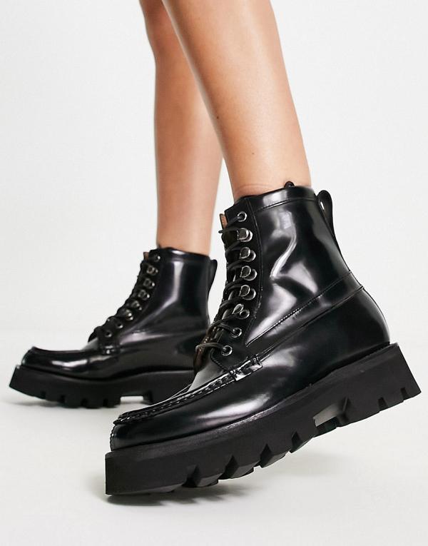 Grenson Harper chunky hiker boots in black leather