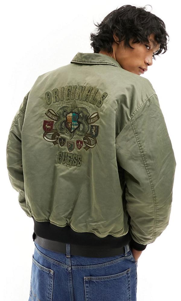 Guess Originals crest nylon jacket in khaki-Green