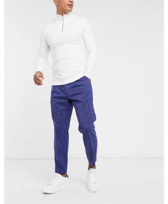 Harry Brown loose leg pleated crop stripe pants-Blue
