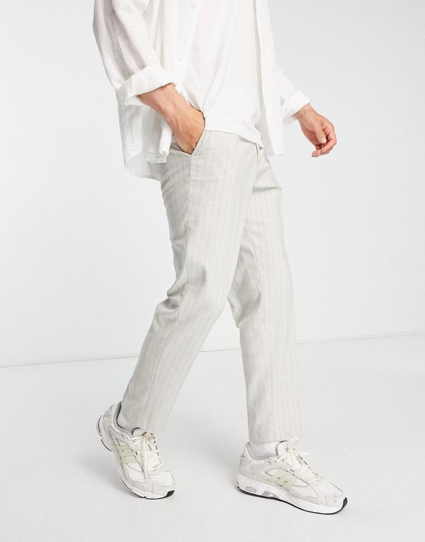 Harry Brown smart pants with elasticated waistband in grey stripe