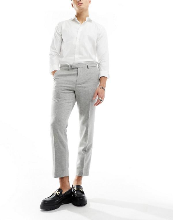 Harry Brown Wedding slim fit tweed wool mix ankle length suit pants in grey