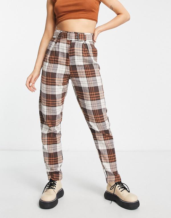 Heartbreak belted tailored pants in brown check (part of a set)