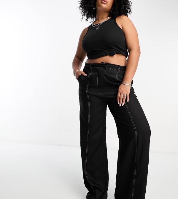 Heartbreak Plus fit and flare pants with contrast stitch in black