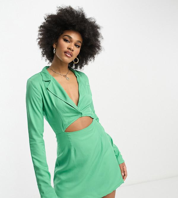 Heartbreak Tall mini blazer dress with cut out in green