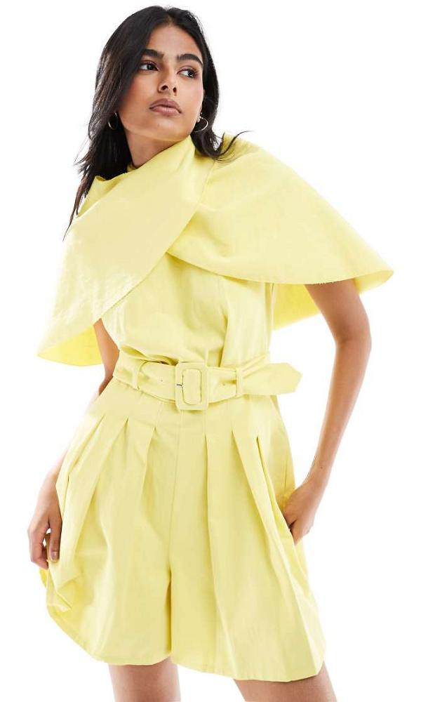 Heathe Bimisola cape playsuit in lime-Yellow