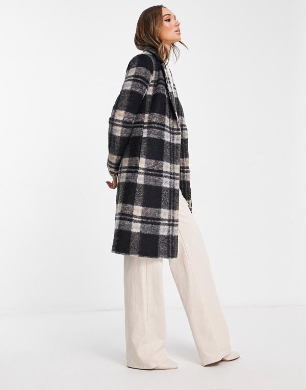 Helene Berman classic check print wool blend college coat in grey multi