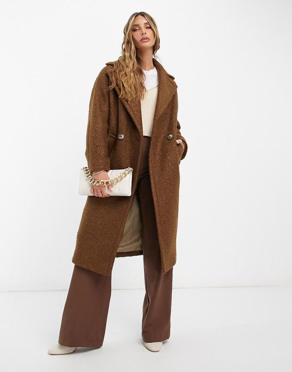 Helene Berman double breasted boucle coat in off brown
