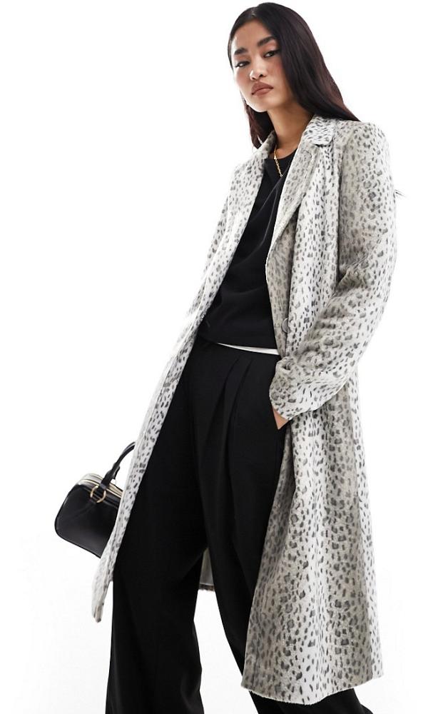 Helene Berman faux leather college coat in snow leopard-Multi