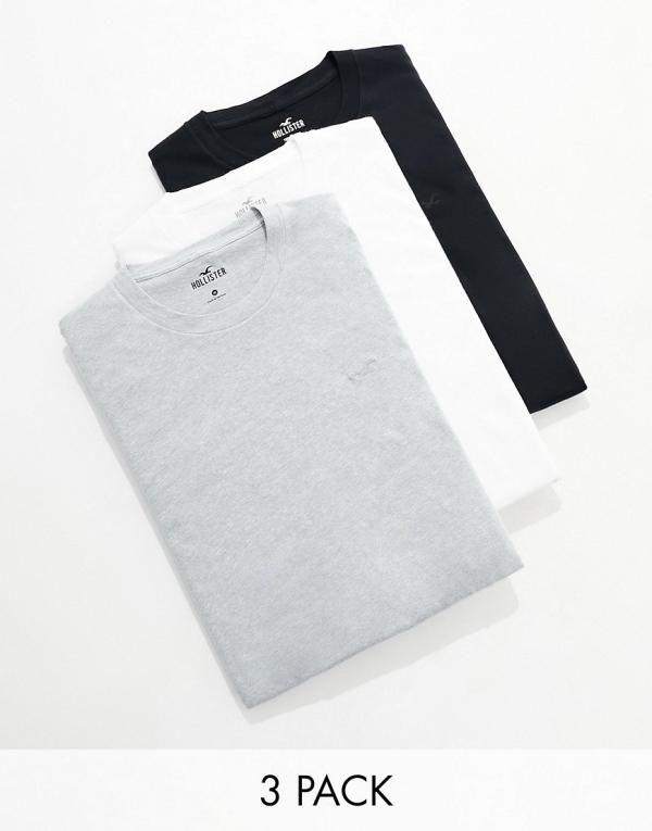 Hollister 3 pack t-shirts in white, grey and black