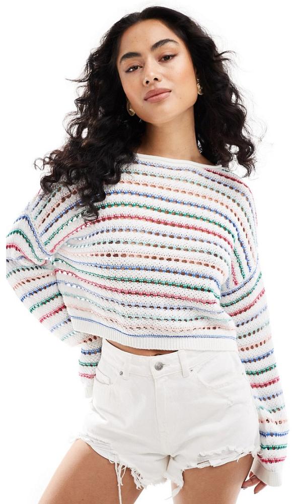 Hollister long sleeve crochet striped jumper in multi