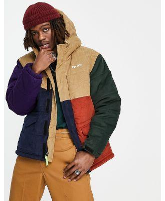 HUF Anglin cord puffer jacket in multicoloured blocking