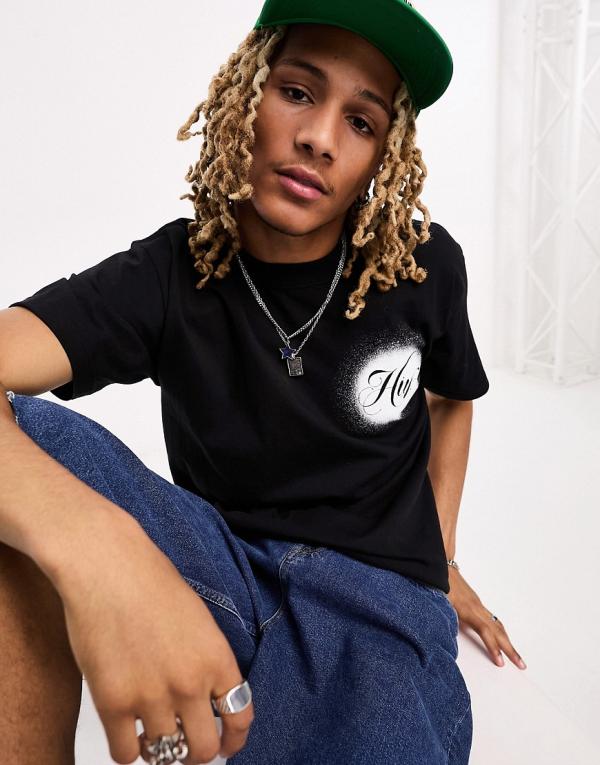 HUF H-St short sleeve t-shirt in black with chest and back placement print