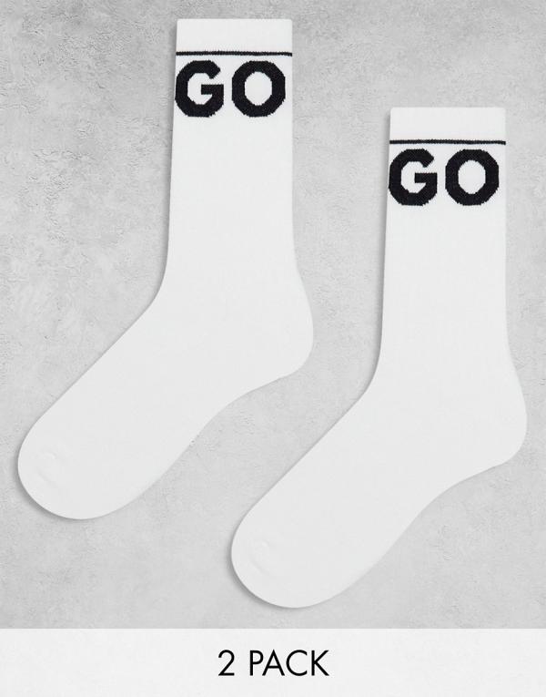 HUGO Bodywear 2 pack sporty ribbed socks in white with logo