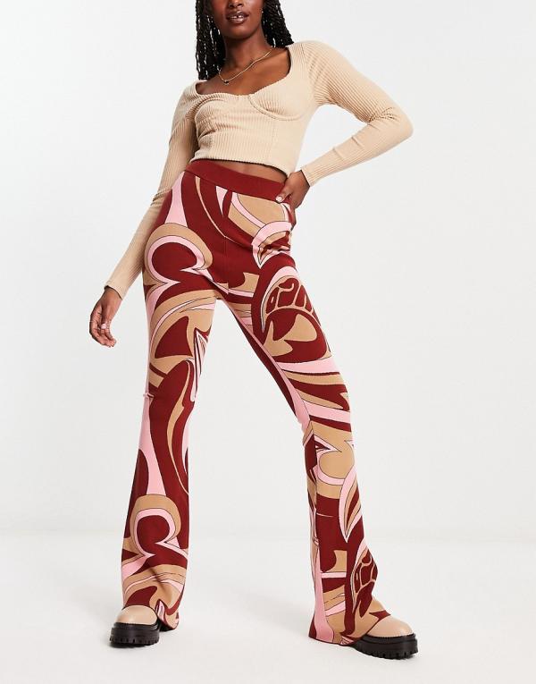 HUGO Sravin straight fit knit pants in pink and red swirl print