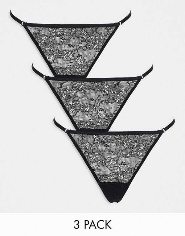 Hunkemoller Zella 3 pack mini string lingerie thongs in black