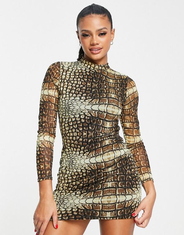 I Saw It First backless mini dress in mesh snake print-Multi