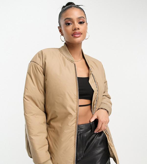 I Saw It First exclusive longline bomber jacket in beige-Neutral