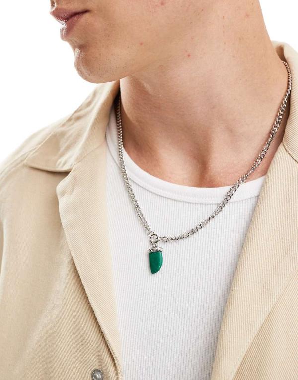 Icon Brand Seventies City green tusk pendant necklace in silver