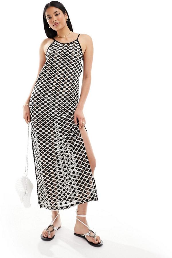 Iisla & Bird maxi crochet beach dress in black and white-Multi