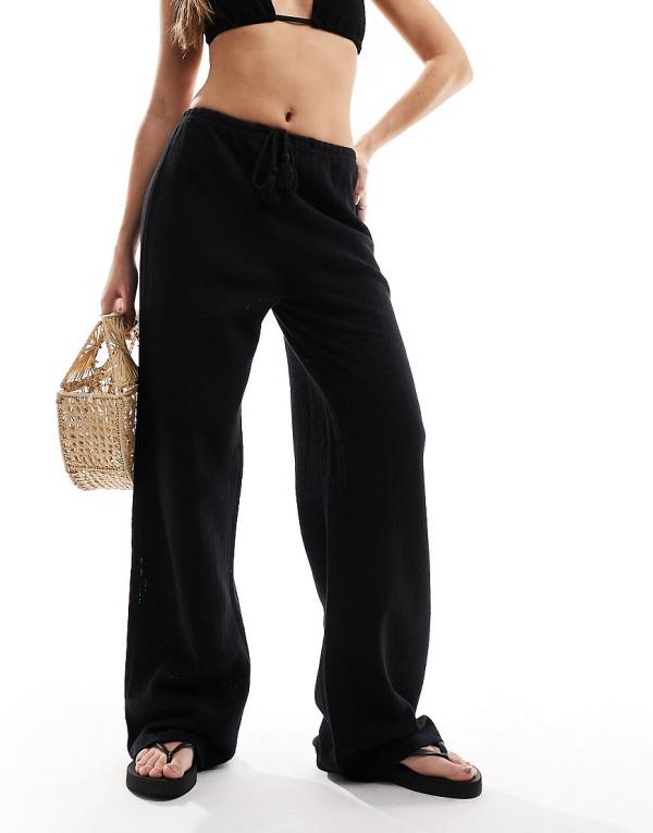 Iisla & Bird narrow waist fine knit beach full length pants in black