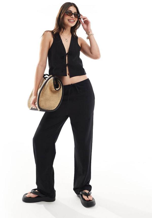 Iisla & Bird skinny waistband beach pants in black (part of a set)